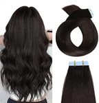 YILITE Tape Hair Extensions Off Black 22 inches 20pcs 50g/pack Invisible Straight Seamless Skin Weft Remy Hair Extensions Silky Tape Hair Extensions Real Human Hair (22 inches #1b Off Black)