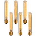 TORCHSTAR Dimmable Vintage Tubular Lights Bulbs, T30 Filament Bulb E26 Base, Edison Light Bulb 40 Watt, T300 Long Light Bulb for Rustic Pendant, Wall Sconces, 120lm, 2200K Amber Warm, Pack of 6