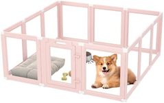 DIY Clear Acrylic Dog Playpen Indoor, Transparent Easy Cleansing Puppy Fence with Suction Cup, Easy-Assemble Indoor Whelping Crate for Small Puppies (23.6" H, 12PCS), Pink