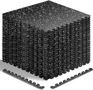 HAPBEAR 0.56'' Thick 24 Pcs 96 Sq Ft Exercise Equipment Mats - High-Density Rubber Top EVA Foam Interlocking Mats, 24x24in Tiles, Heavy-Duty Treadmill Mat for Hardwood Floors, Home Gym Mat
