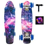 Sumeber Skateboard Mini 22 inch Cruiser Skateboard with Light Up Wheels Complete Skateboard for Kids Beginners Youths Teens Adults With All-in-One Skate T-Tool (Galaxy)