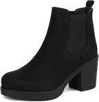 DREAM PAIRS Women's Chunky High Heel Chelsea Ankle Boots Stylish Suede Fashion Shoes,Size 8,Black/pu,FRE