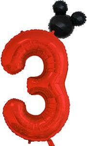 40 inch Red Number 3 Balloon & Mini Mouse Head Balloon, 3rd Birthday Party Decoration Balloons, Cartoon Mouse Birthday Party Supplies Baby Shower Decoration, Red Black Theme Party Decorations Supplies