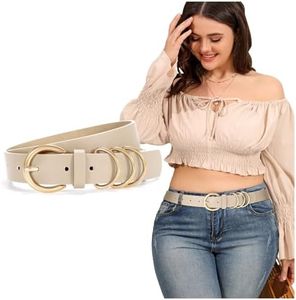 JASGOOD Womens Plus Size Belt Fashion Ladies Leather Waist Belt for Jeans Dresses with Gold Buckle, D-beige, 2XL:Fit Waist Size 45"-49"