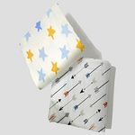 Mahaveer Cotton Organic Cotton Muslin Pack of 2 Baby Bath Towel 120 cm X 120 cm_ Multi Star & Arrow