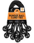 Xpose Safety Bungee Ball Cords 6" 10 Pack Heavy Duty Black Stretch Rope with Ball Ties for Canopies, Tarps, Walls, Cable Organization