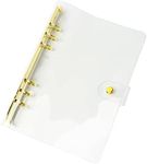 Clear A5 Binder Gold 6 Ring Budget Binders Snap Button Closure Loose Leaf Folders Refillable Soft PVC Notebook Shell Protector(Gold Personal A5 Binder)