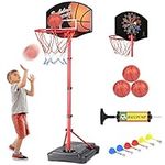 Basketball Hoop, KAMDHENU Kids Toy Basketball Hoop with Darts Target 2 in 1 with Height-Adjustable 3.2ft-6.2ft, Portable Basketball Hoop Indoor and Outdoor Activities for Kids Age 3-8