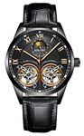 B BINGER Men's Skeleton Watches Automatic Mechanical Ailang Watch with Dual Balance Wheels (All Black)