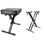 Rockjam RJX29 Double Braced Adjustable Keyboard Stand with Locking Straps, Black & RockJam RJKBB100 Premium Adjustable Padded Keyboard Bench or Digital Piano Stool with lessons.