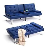 LINSY Futon Sofa Bed, Faux Leather 