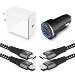 iPhone 13 14 12 Fast Charger Kit, VELOGK 20W USB C PD Wall/Car Charger Adapter for iPhone 14/13/12/Pro/Max/Mini/11/Xs Max/XR/X, iPad Pro/Air, with 2X【Apple MFi Certified】iPhone Lightning Cables(3.3ft)