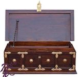 RAJ HANDICRAFT Solid Sheesham Wood Traditional Brass Work Storage Box | Wooden Bangle Box | Handmade Jewellery Box | Jewel Organizer Gift Items Box | Brown Finish