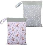 Cloth Diaper Wet Dry Bags Waterproof Washable for Stroller, Diapers, Toiletries, Travel Bags, Beach, Pool, Gym Bag with Two Zippered Pockets (2)