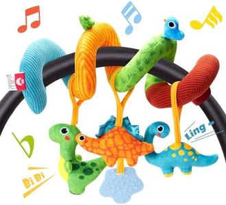 hahaland Cochecitos Juguetes Bebes 0 3 6 Meses, Espiral Carro Bebe Colgantes Juguetes Bebes 6-12 Meses, Dinosaurios de Peluche con Sonidos Interactivo Regalos para Bebe