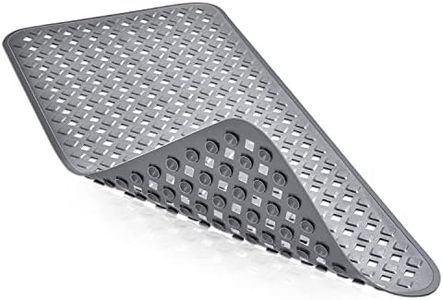 Otraki Bathtub Mat, Non Slip Anti Mould Long Bath Mat with 260 Strong Suction Cups and Drain Holes Rectangular Large TPE Grey Bathroom Shower Mat Machine Washable for Elderl Kids (88X40cm)