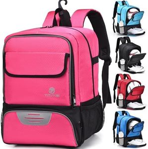 Youth Soccer Bag - Soccer Bags Baseball Backpack Volleyball & Football & Handball Sports with Ball Compartment Separate Training Equipment Storage Package Fit Boys Girls to All Sports Bag(Rose-Red)