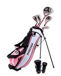 Precise Girls' X7 Right Handed, Designed for Age, Junior Set 15 Driver, 22 Hybrid, 6/7, 9/p Iron (1 Piece), Putter, 2 Headcovers and Stand Bag (Rainhood Included), Pink Ages 6-8