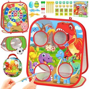 Dino Bean Bag Toss Game Toy for Kids, 6-1 Cornhole Board Outdoor Toys for Toddlers, Christmas Party Supplies Backyard Beach Lawn Party Toss Game Toy for 3 4 5 6 7 8 Year Old Boys Girls Birthday Gifts