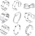 INPION 9PCS Silver Knuckle Rings Set for Women, Stainless Steel Vintage Ring Adjustable Stackable Rings for Women Girls for Birthday Mother's Day Gift