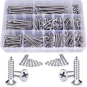 520PCS Wood Screws Assortment Kit - Stainless Steel Self Tapping Screw Set, Assorted Small Self Drilling Drywall Screws with Case, 4#6#8#10 Phillips Flat Head Sheet Metal Screws, Length 1/4" to 3"