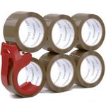 CHUANGSEED Brown 6-Rolls with Dispenser packing tape No Bubble Sticky Packing Tape,45mic x 48mm x 66m,Heavy Duty Packaging Tape for Moving, Parcels Sealing, Shipping