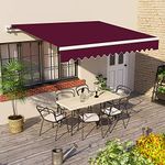 Greenbay 3 m x 2.5m DIY Patio Retractable Manual Awning Garden Sun Shade Canopy Wine Red with Fittings and Crank Handle