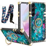 nancheng for Samsung Galaxy A35 5G Square Phone Case Colorful Flower Petal Stars Sky Case with Diamond Ring Stand Strap Lanyard Shockproof Protective Cover for Galaxy A35 5G