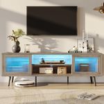 Bestier TV Stand for 75 Inch TV, 63” LED Entertainment Center with Sliding Acylic Doors, Modern TV Console with 2 Tier Storage Shelves, Media Console Table for Living Room Bedroom - Grey