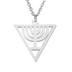 Hanukkah Necklace Triangle Menorah Pendant Necklace Stainless Steel Chanukah Jewelry Dainty Jewish Religious Gifts for Teens Women Men, Stainless Steel, No Gemstone