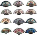 Winture 12 Pack Spanish Folding Hand Fan, Flower Dancing Fans,Summer Handheld Folding Fans Party Favors for Girls Women,Black