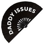 Daddy Issues hand fan foldable bamboo circuit Daddy rave gag hand fans outfit party gear gifts music festival rave accessories for men and women (Black)