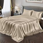 Vonty Satin Sheets Full Taupe Silky Satin Sheet Set, Deep Pocket Fitted Sheet + Flat Sheet + Pillowcase Bedding Set 4pcs