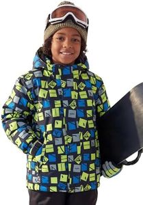 FREE SOLDIER Boy's Waterproof Warm Ski Jacket Windproof Fleece Thick Kids Winter Coat with Hood for Snowboarding Outdoor (Plaid Print 8-9/Boy)