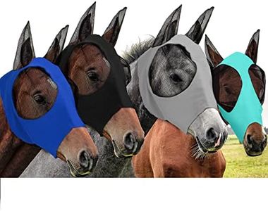 Frienda 4 Pcs Horse Fly Masks with Ears Head Fly Masks for Horses Smooth Elastic UV Protection Cover from Summer Insect Pests(Medium,Black, Gray, Blue, Mint Green)