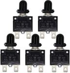 RKURCK AC 125/250V Push Button Reset 10A Circuit Breakers Thermal Overload Protector with Quick Connect Terminals and Waterproof Button Black Cap(5 Pcs）