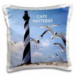 3D Rose Cape Hatteras Lighthouse in North Carolina with Birds Flying Design Pillowcase, 16" x 16"