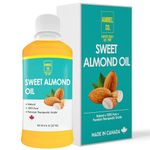 Sweet Almond Oil (8 OZ| 237 ML) Non- GMO, 100% Pure Skin and Hair Softener| Expeller- Pressed Great for DIY Beauty and Skincare Products| Use Alone or Add to Cream, Serum, and Lotions| Use as Carrier Oil and Non-Greasy Massage Oil| By Amriel Co