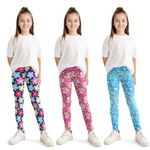 HSTiSan Girls 3-Pack Printed Leggings Toddlers Active Stretch Leggings Little Kids Cute Yoga Pants Leggings, Flower/Moon Unicorn/Ice/6-7Y