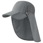 BASSDASH UPF 50+ Foldable Fishing Hat Baseball Cap with Removable Neck Flap Portable for Men Women Golf Hiking, Light Grey With Foldable Brim, One Size