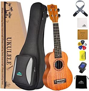 EASTROCK Ukelele para principiantes Kit de instrumentos de ukelele de madera de caoba de 21 pulgadas con bolsa, afinador, correa de ukelele, cuerda de carbono, paño de limpieza