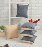 IVAZA Velvet Decorative Reversible Cushion Cover 24 x24 Inch - Set of 5, Soft Solid Damask Square Throw Pillow Covers for Sofa, Living Room or Home Decor - 60x60 cm Grey & Beige