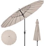 TANGZON 260cm/9ft Outdoor Patio Umbrella, Garden Parasol with Push Button Tilt, Crank Handle, Vented Top, 18 Heavy-Duty Fiberglass Rods, Market Umbrella for Poolside Deck Lawn Commercial (Beige)