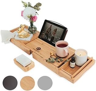 Bamboo Bathtub Caddy Tray for Tub- Expandable Bath Tray - Adjustable Organizer Tray for Bathroom for Luxury Spa - Book Holder, Tablet Smartphone and Wine Holder (Natural) by Pristine Bamboo