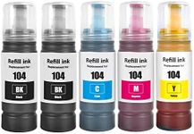 SHUOLEI 104 Ink Compatible with Epson 104 Ink Cartridges Bottle Multipack for ET-1810 ET-2726 ET-2810 ET-2811 ET-2812 ET-2814 ET-2815 ET-2820 ET-2821 ET-2825 ET-2826 ET-4800 (5 Pack, 2BK/C/M/Y)