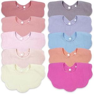 EllieHouse Baby Bibs for Girls Boys 10 Pack Muslin Drooling Teething Drool Teeth Bibs Muslin Cotton Absorbent Soft Bibs for Infant Toddler Essentials