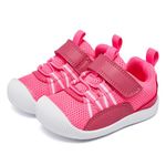 MORENDL Baby Girl Shoes Toddler Non-Slip First Walking Shoes Lightweight Infant Sneakers Babies Tennis Shoes Bright Pink 15-18Months