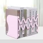 Adjustable Bookends, Metal Book Ends for Shelves Heavy Book, Desk Magazine File Organizer for Home, Office, Books, Papers, Extends up to 19 inches (Macaron Pink)