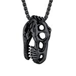 U7 Men Ion Plating Black Stainless Steel Personalized Tyrannosaurus Rex Skeleton Pendant Hip Hop Punk Dinosaur Necklace 22"