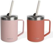 Everkind Toddler Cups with Straws 8oz Stainless Steel Kids Cups with Silicone Straws, Double Walled Vacuum Insulated Mug - Set of 2 Cups (Natural + Scarlet)